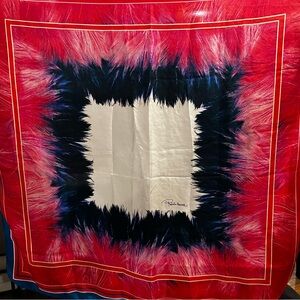 Roberto Cavalli 100% Silk Scarf 35x35 Red Blue Feather Print Made in Italy RARE